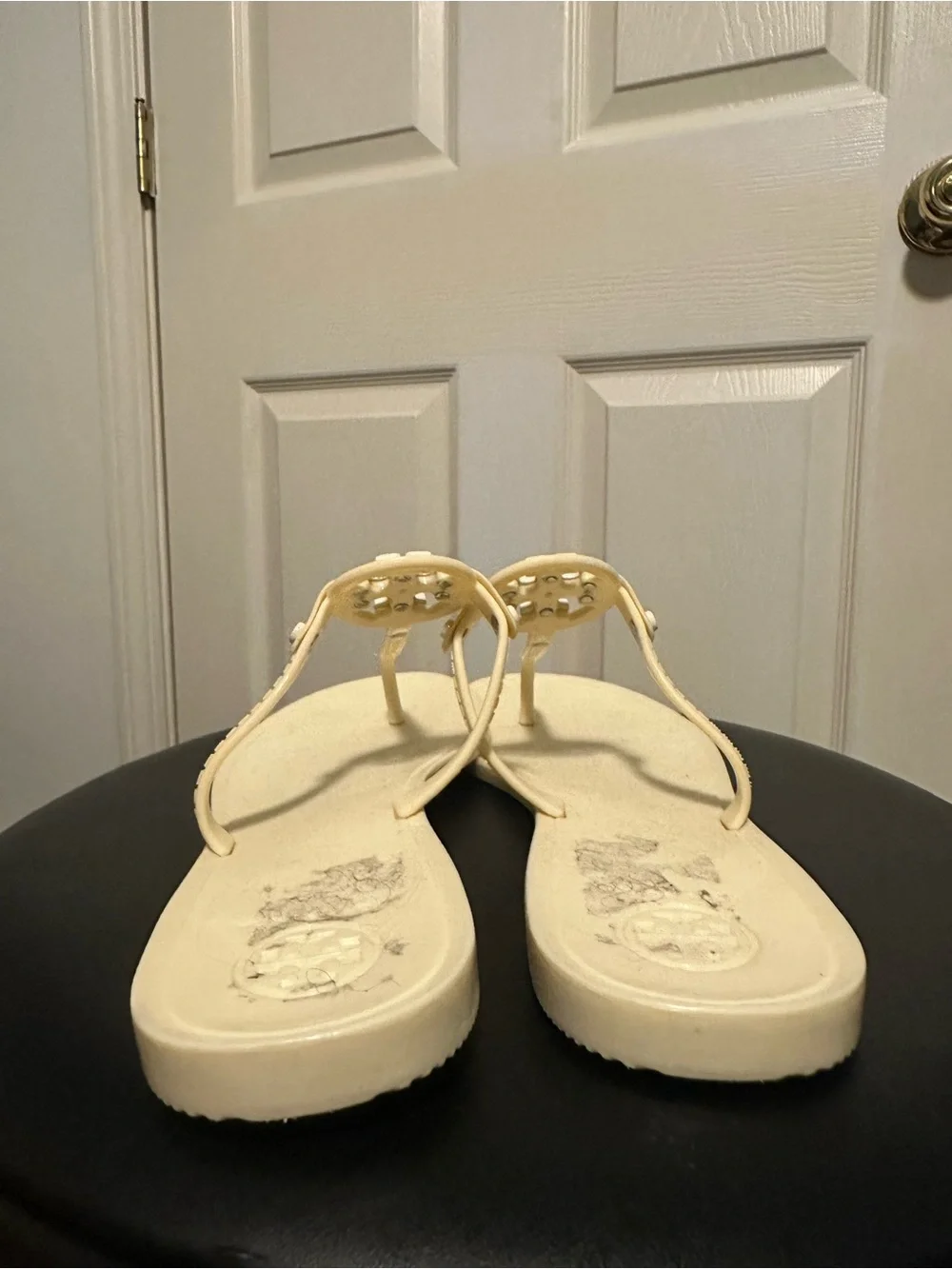 Tory Burch Jelly Logo Thong Sandals in Pale Yellow